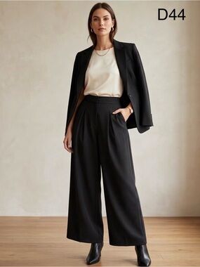 HAODUOYI Black Wide-Leg High-Waist Dress Pants, Size XL